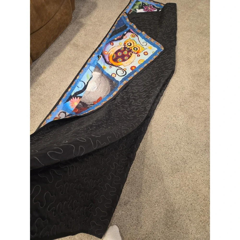 Owl‎ Quilt 68x81 Whole-Cloth Printed Panel Vibrant Owls Machine Quilted Throw